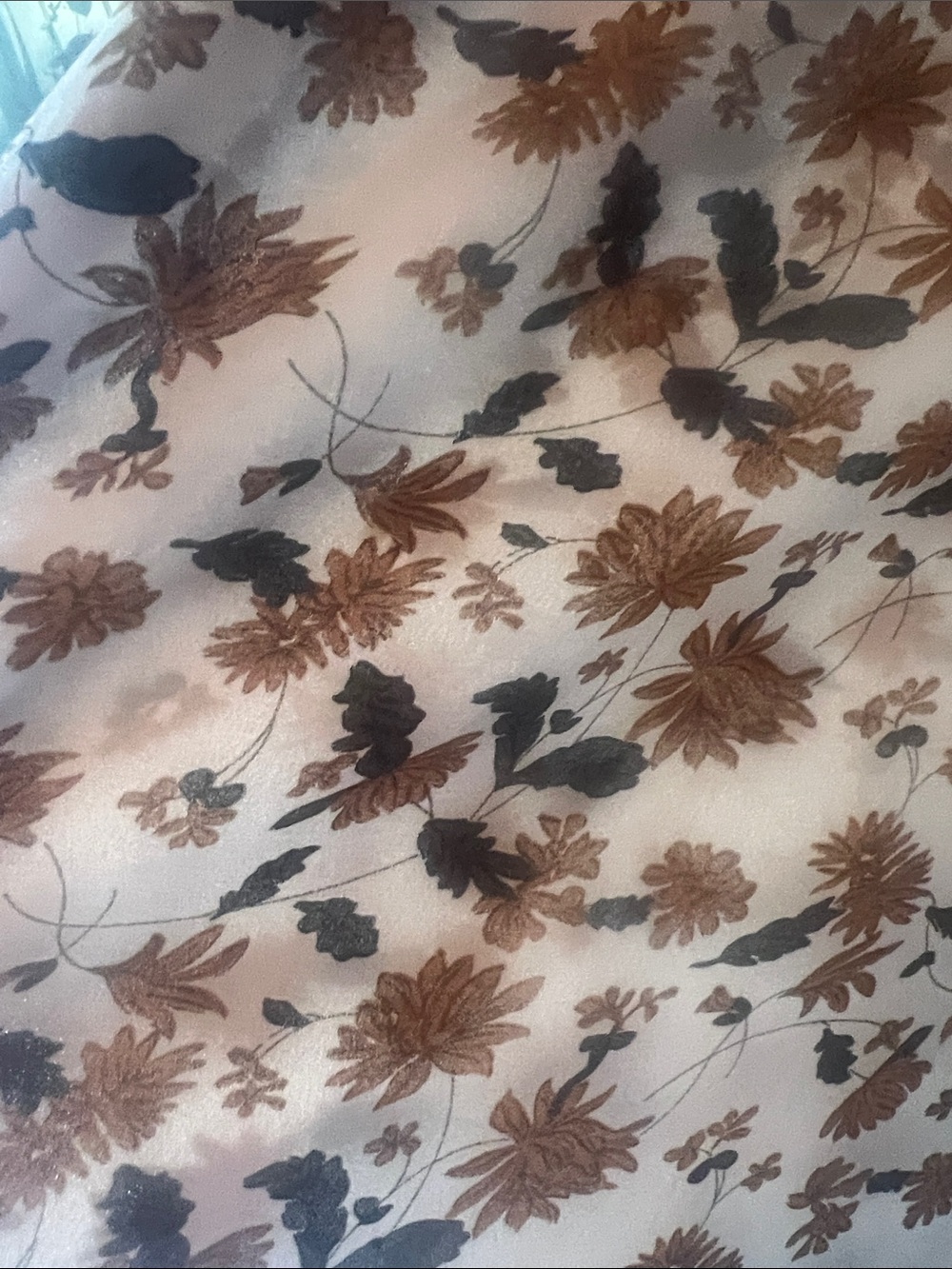Floral Puff-Sleeve Women’s Blouse in Cream and Mustard. Beautiful for early Fall - Picture 3 of 5